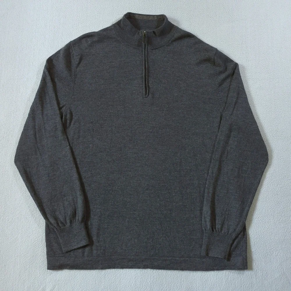 Jos. A. Bank Quarter Zip Sweater Mens XXL Gray Merino Wool Traveler Mock Neck